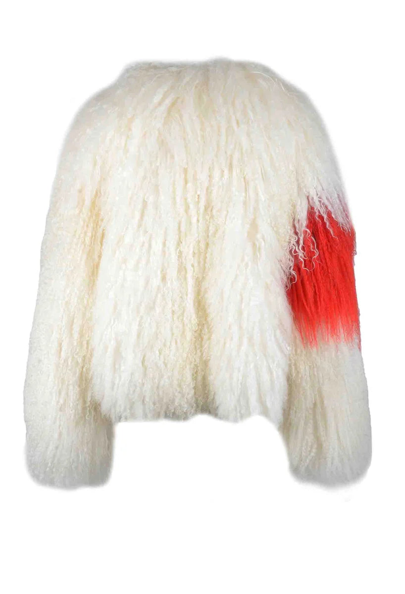 MSGM Capospalla Vera Pelliccia - Bianco/Rosso