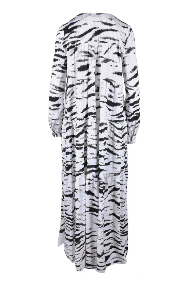 Aglini Abito Lungo con Laccio - Bianco/Nero