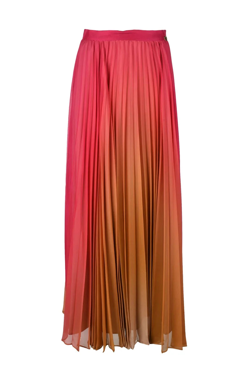 Twinset Pleated Polyester Skirt - Beige/Fuchsia