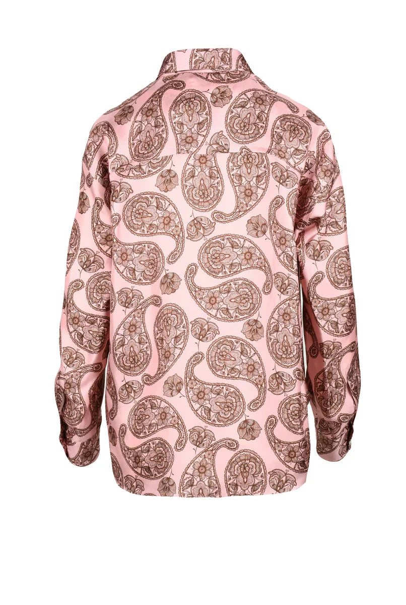 Golden Weave Pink Silk Shirt - Pink