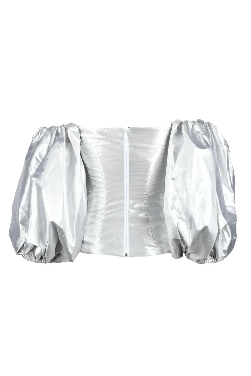 Anouki Top Seta Maniche Palloncino - Argento