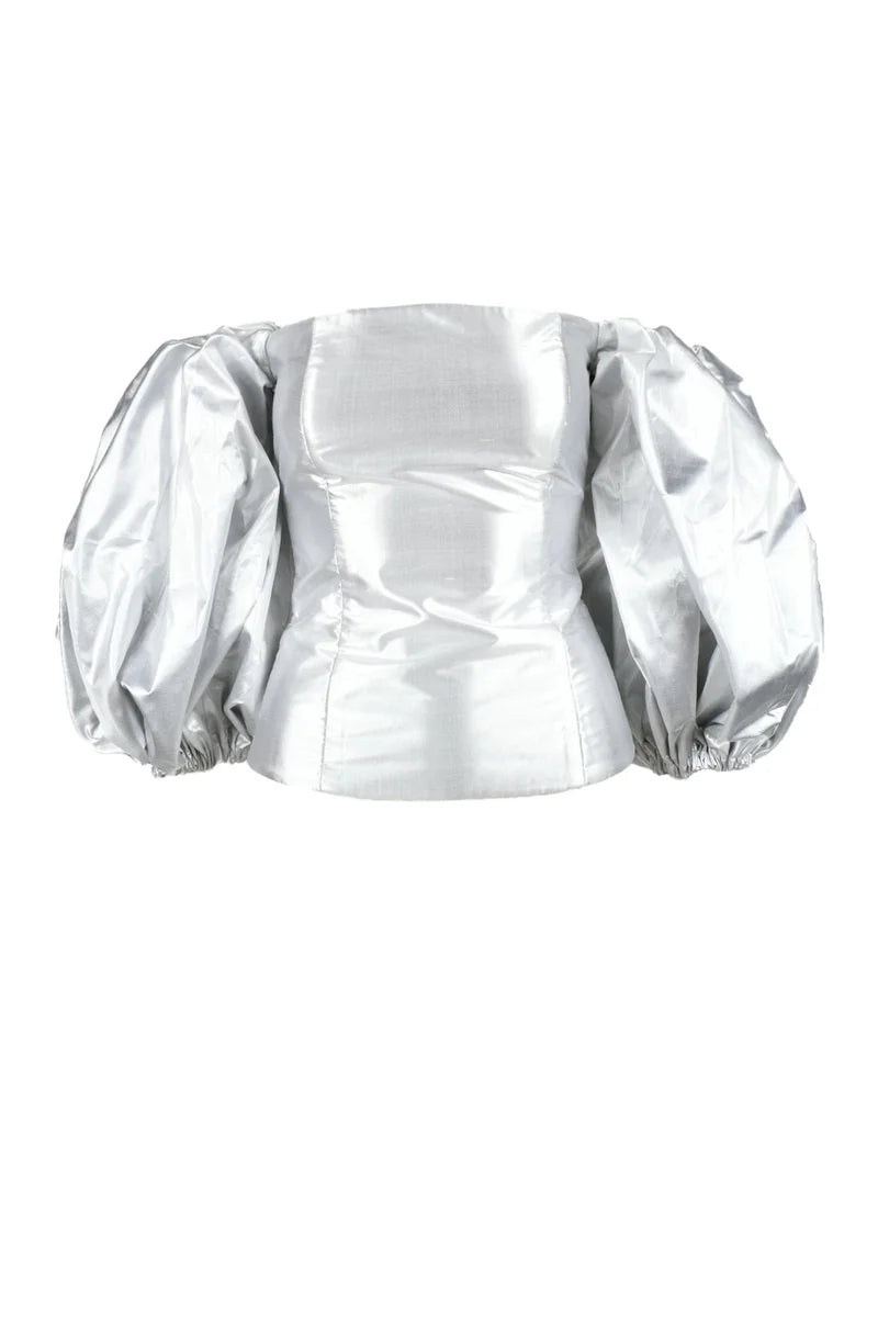 Anouki Top Seta Maniche Palloncino - Argento