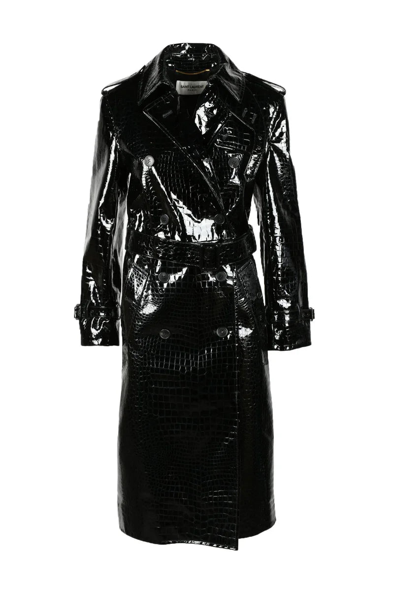 Saint Laurent Trench in Pelle Lucida - Nero