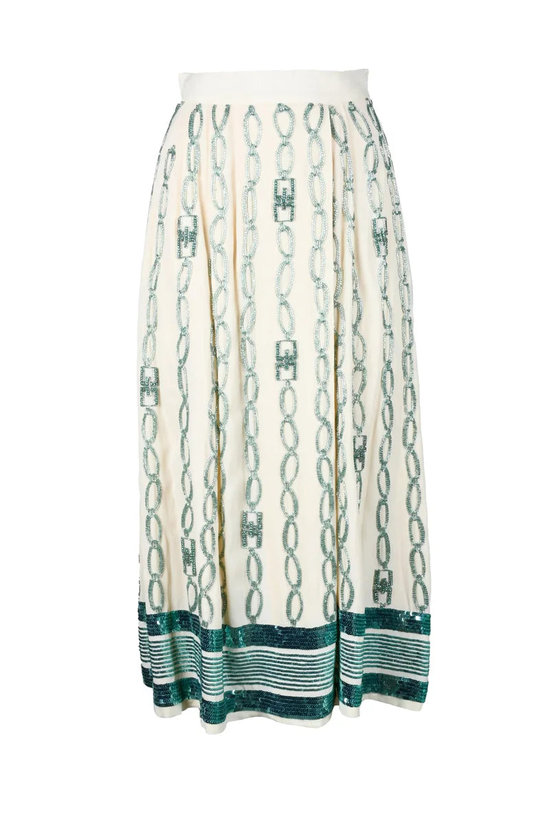 Elisabetta Franchi Gonna Lunga Ricami Bianco/Verde