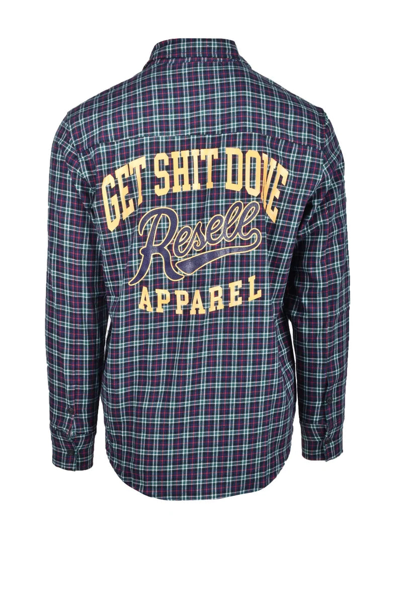 Resell Apparel Camicia Flanella Cotone - Blu/Verde
