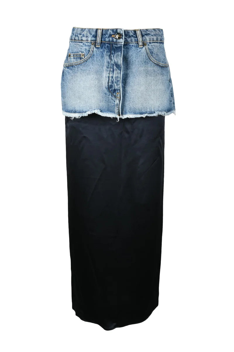 Semicouture Gonna Lunga Patchwork - Blu