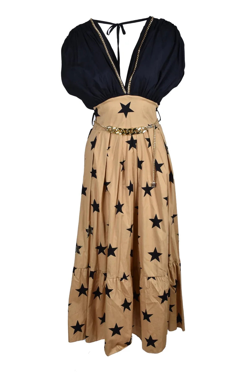Gil Santucci Abito Lungo Cotone - Nero/Beige