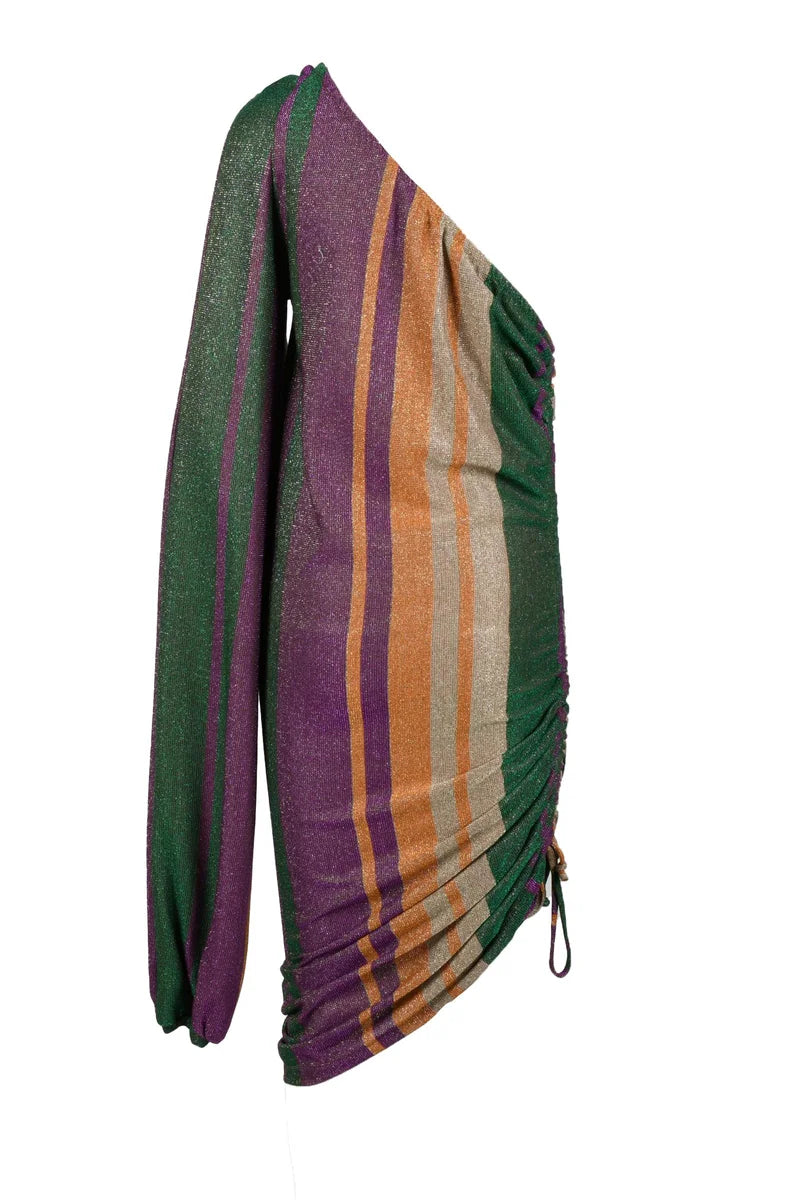 Simona.a Abito Lungo Monospalla - Viola/Verde