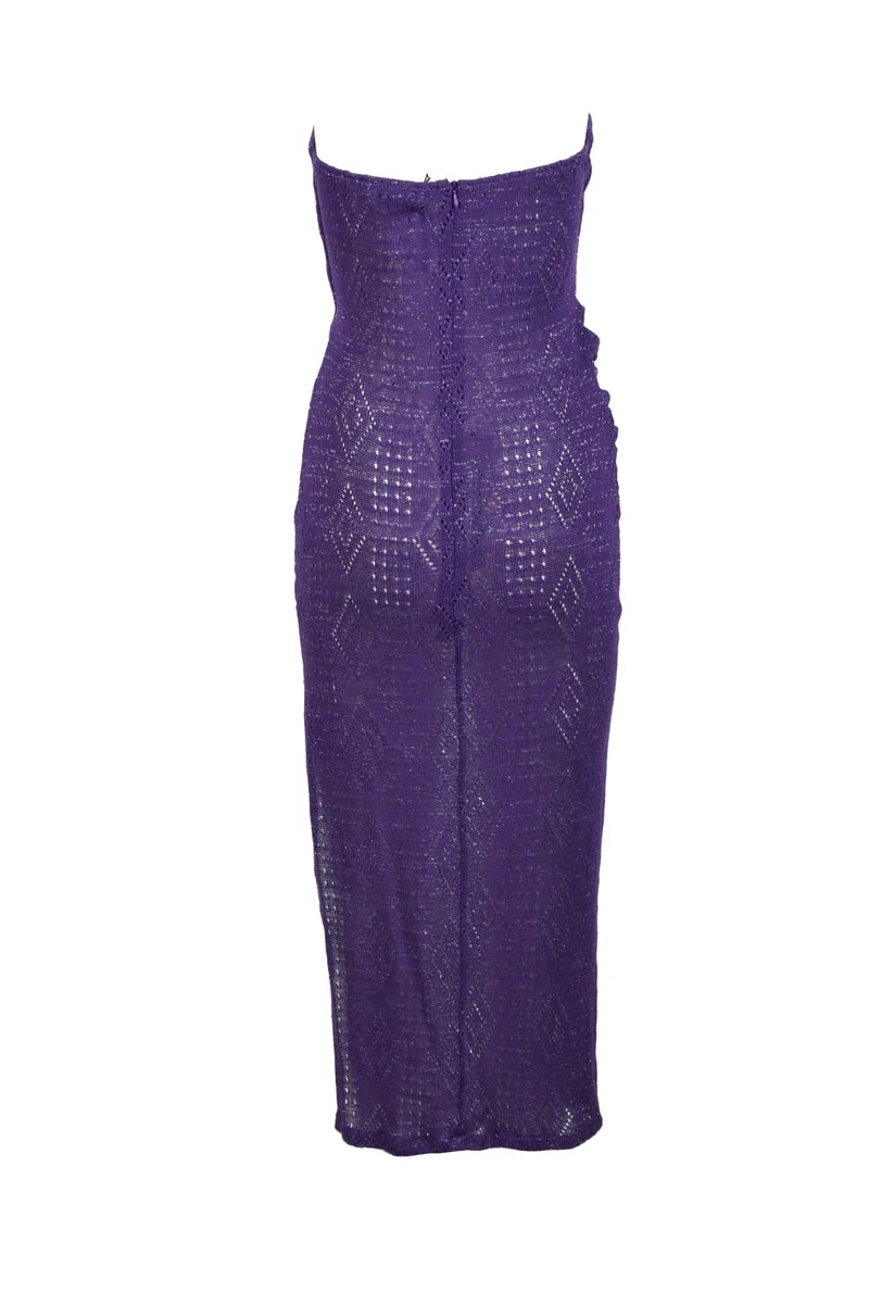 Simona.a Abito Lungo in Cotone e Fibre Metalliche - Viola