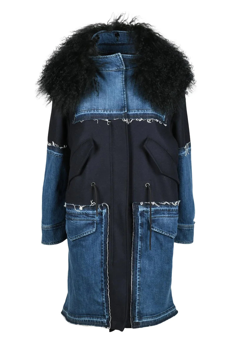 Dondup Parka Patchwork Lana Cashmere Pelliccia - Blu