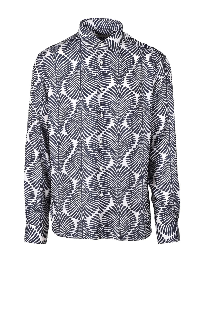 Deuxieme Camicia Viscosa Seta Stretch - Bianco/Blu