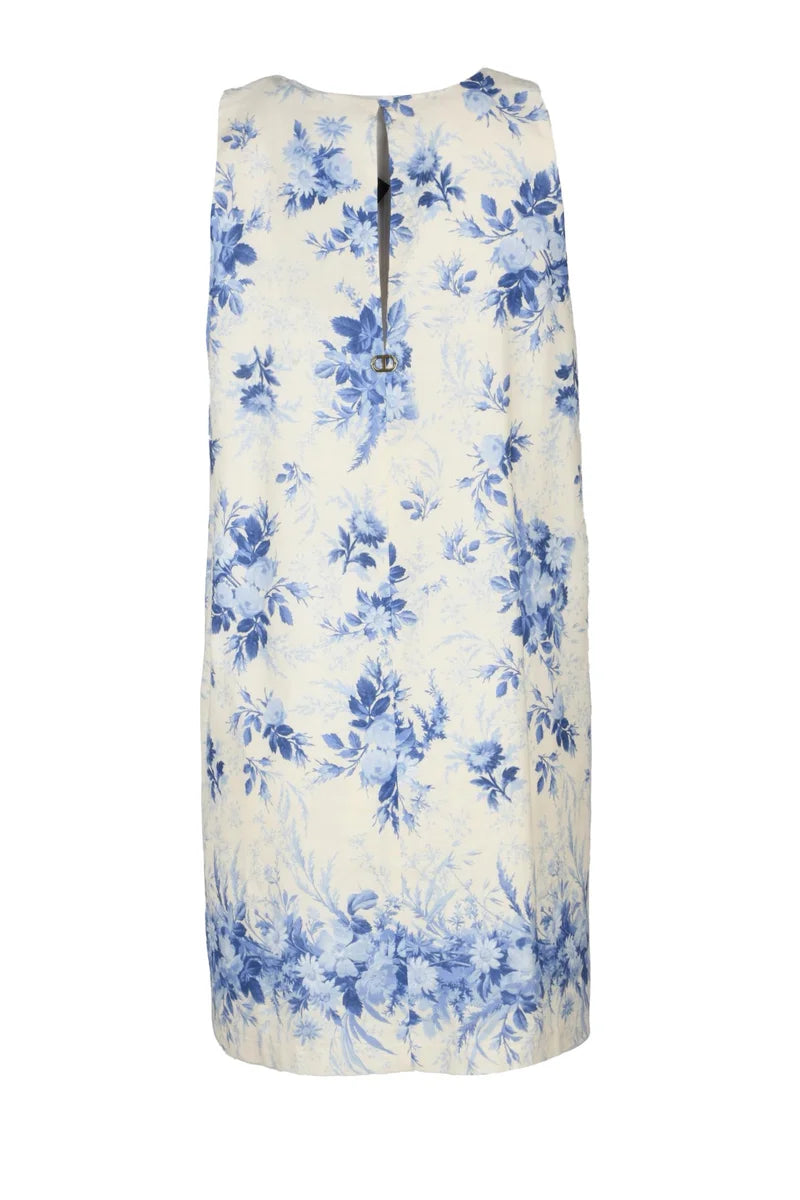 Twinset Linen/Cotton Sheath Dress - White/Blue