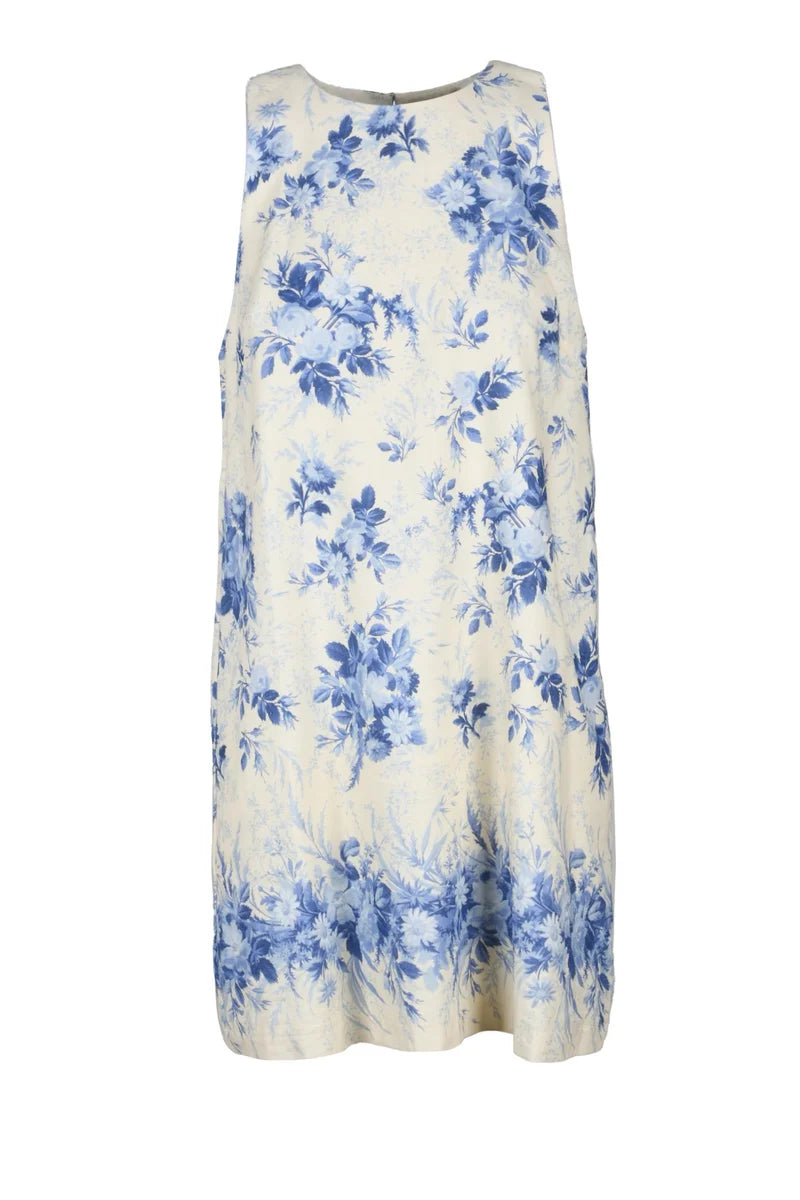 Twinset Linen/Cotton Sheath Dress - White/Blue