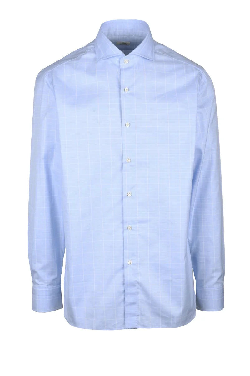 Luigi Borrelli Napoli Camicia Cotone - Celeste/White