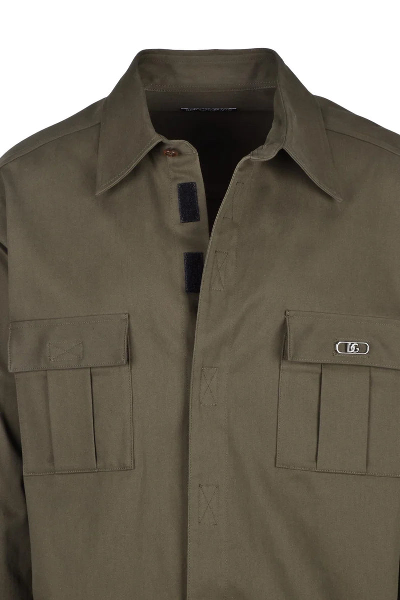 Dolce & Gabbana Camicia Militare in Cotone Stretch - Verde