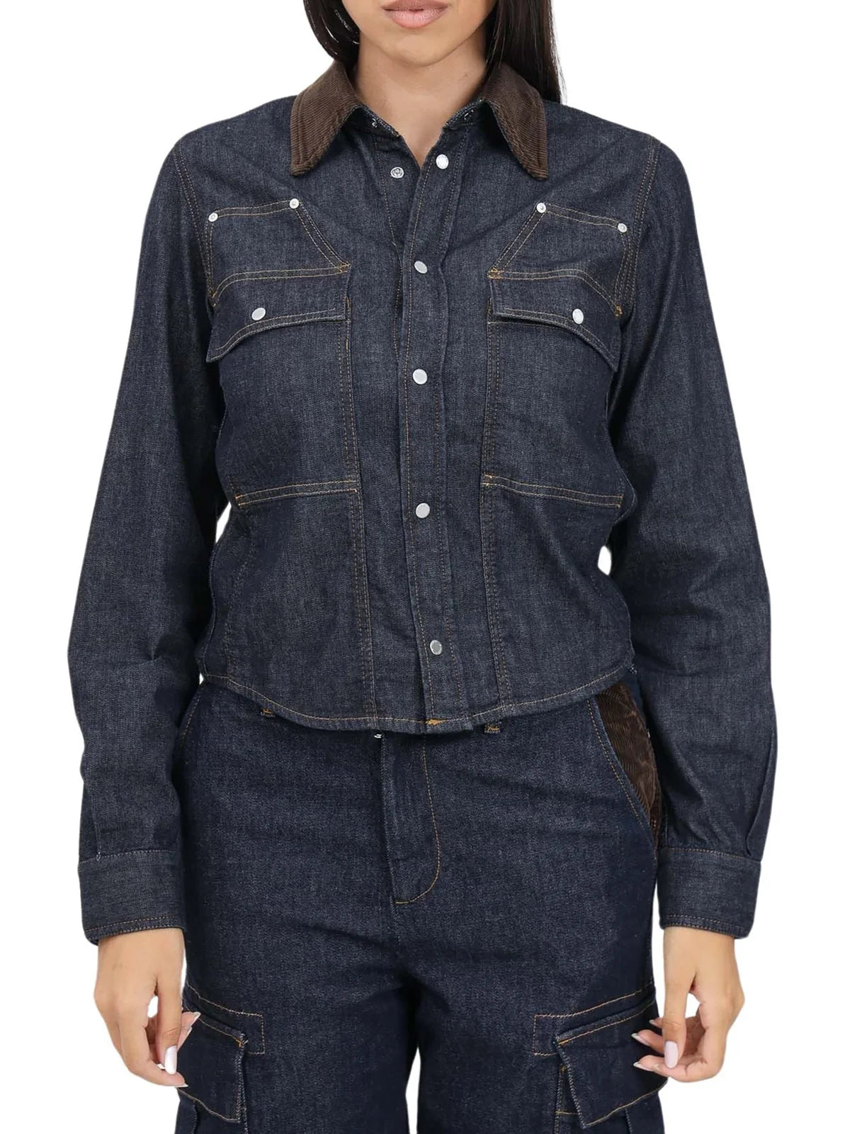 Pinko Camicia Stretch Cotone Lyocell - Blue/Brown