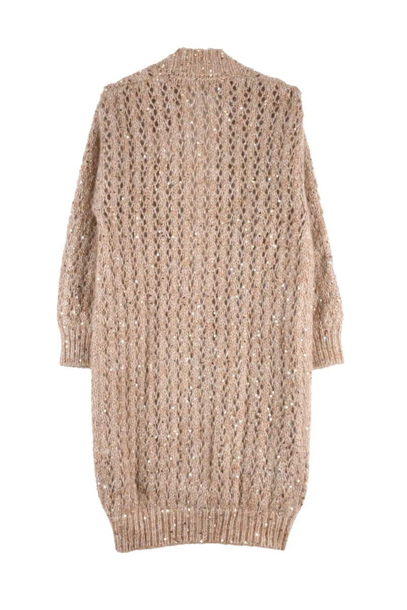 Eleventy Women's Long Lamé Cardigan - Beige/White
