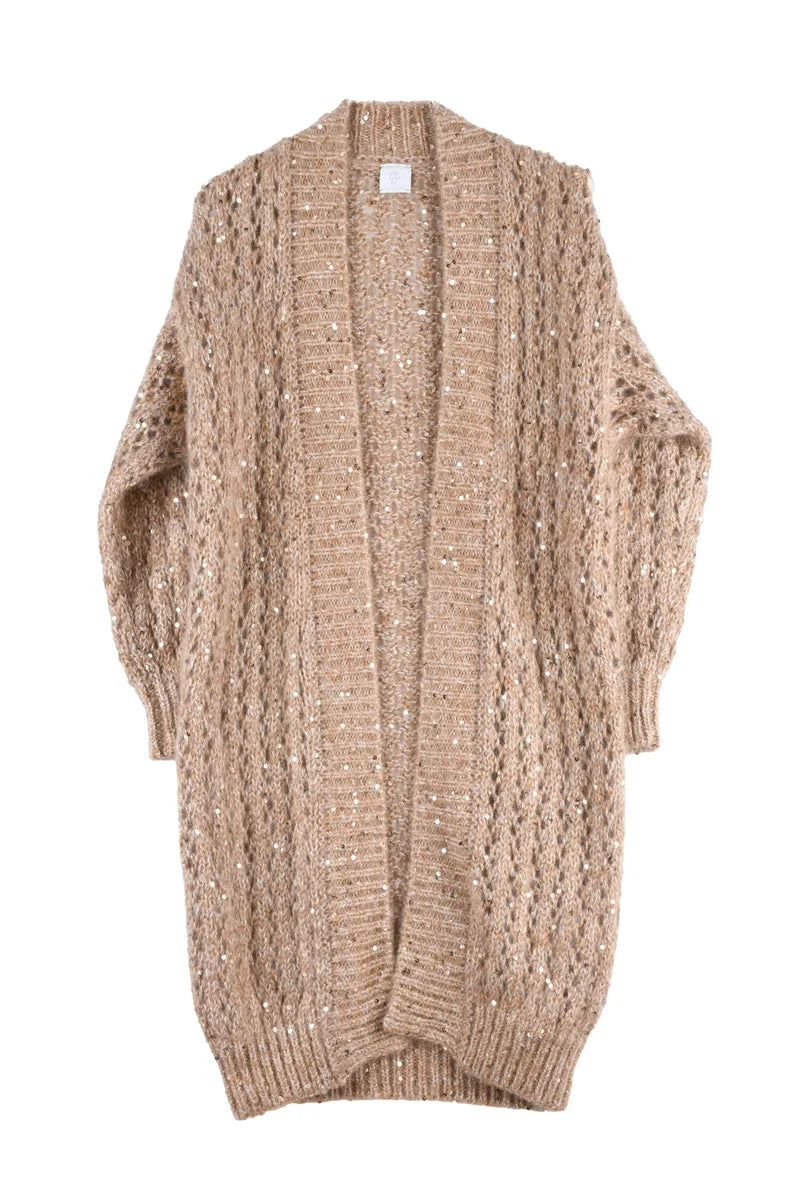 Eleventy Women's Long Lamé Cardigan - Beige/White