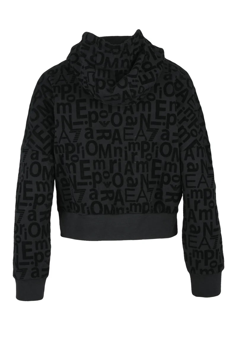 EA7 Emporio Armani Felpa Corta Logo Velluto - Nero