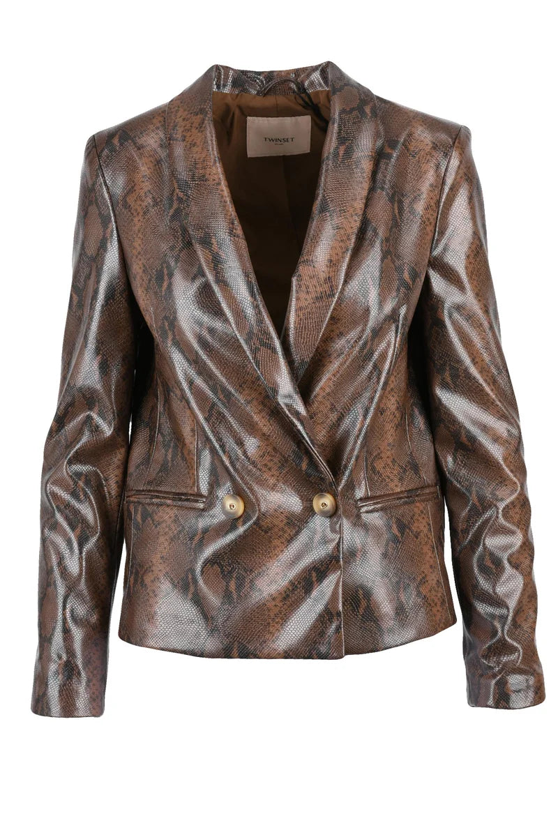 Twinset Giacca Ecopelle - Marrone/Nero