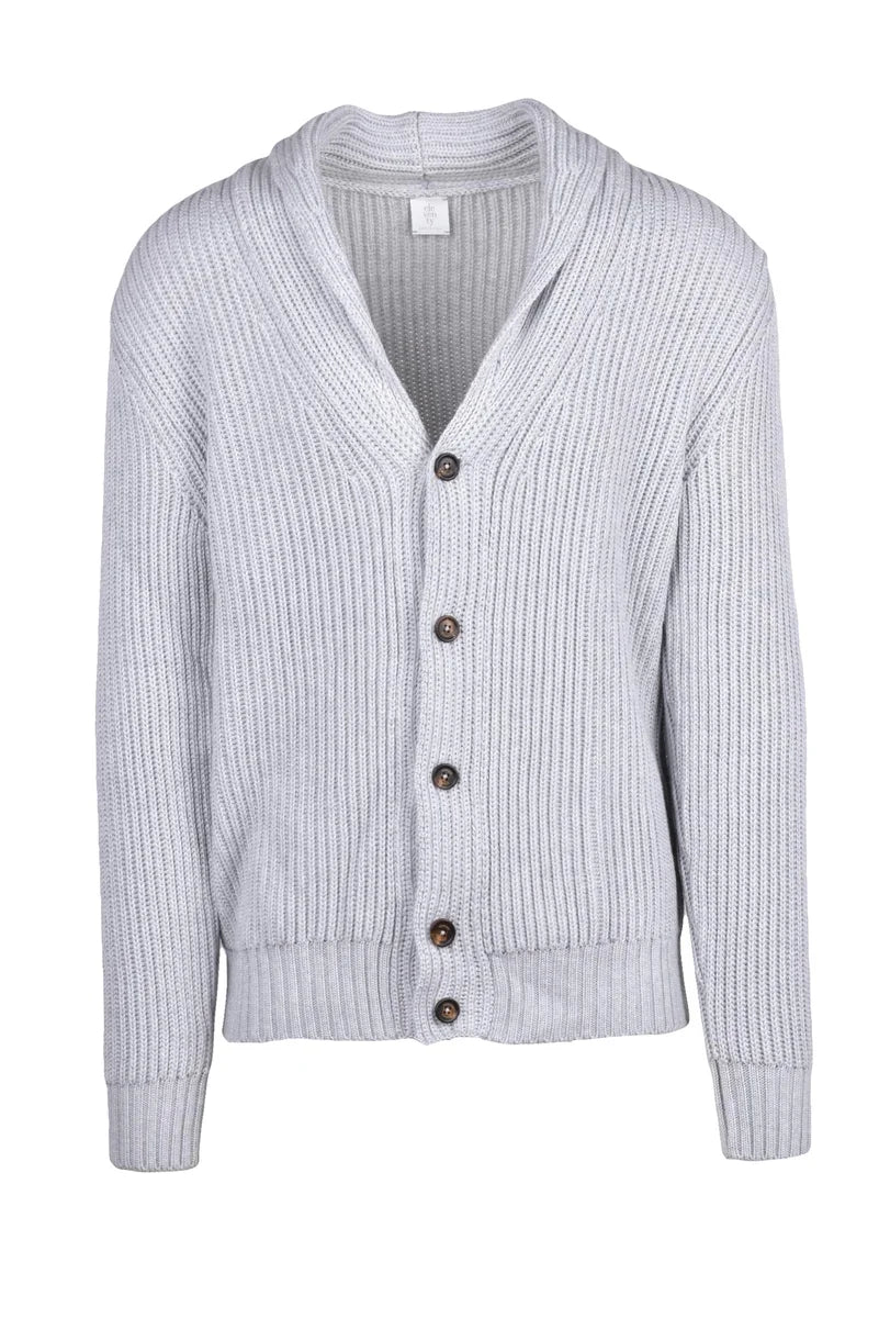 Eleventy Ribbed Button Wool Cardigan - Light Grey