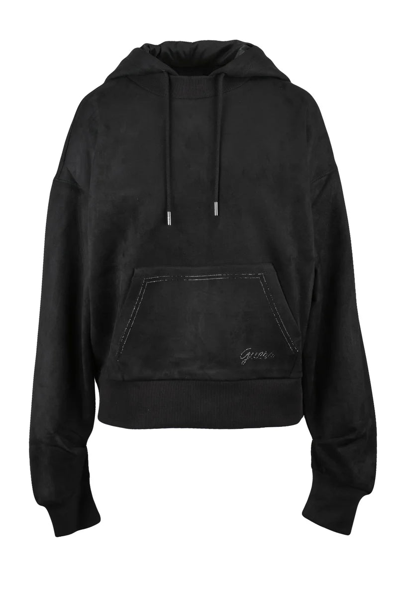 Guess Felpa con Cappuccio Effetto Suede - Nero