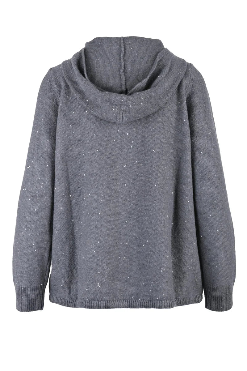 Panicale Cardigan Zip Paillettes - Grigio