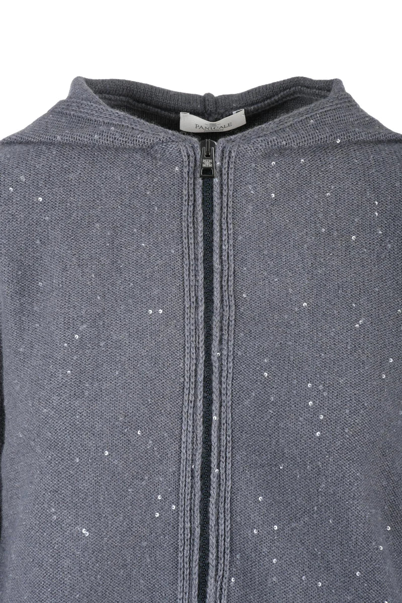 Panicale Cardigan Zip Paillettes - Grigio