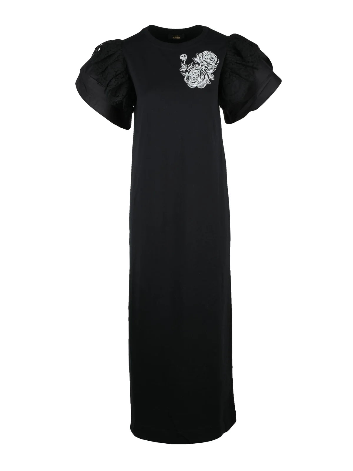 Twinset Actitude Abito Lungo Cotone Pizzo - Nero