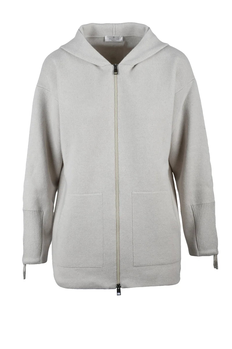 Panicale Cardigan Zip Lana Seta Cashmere - Beige