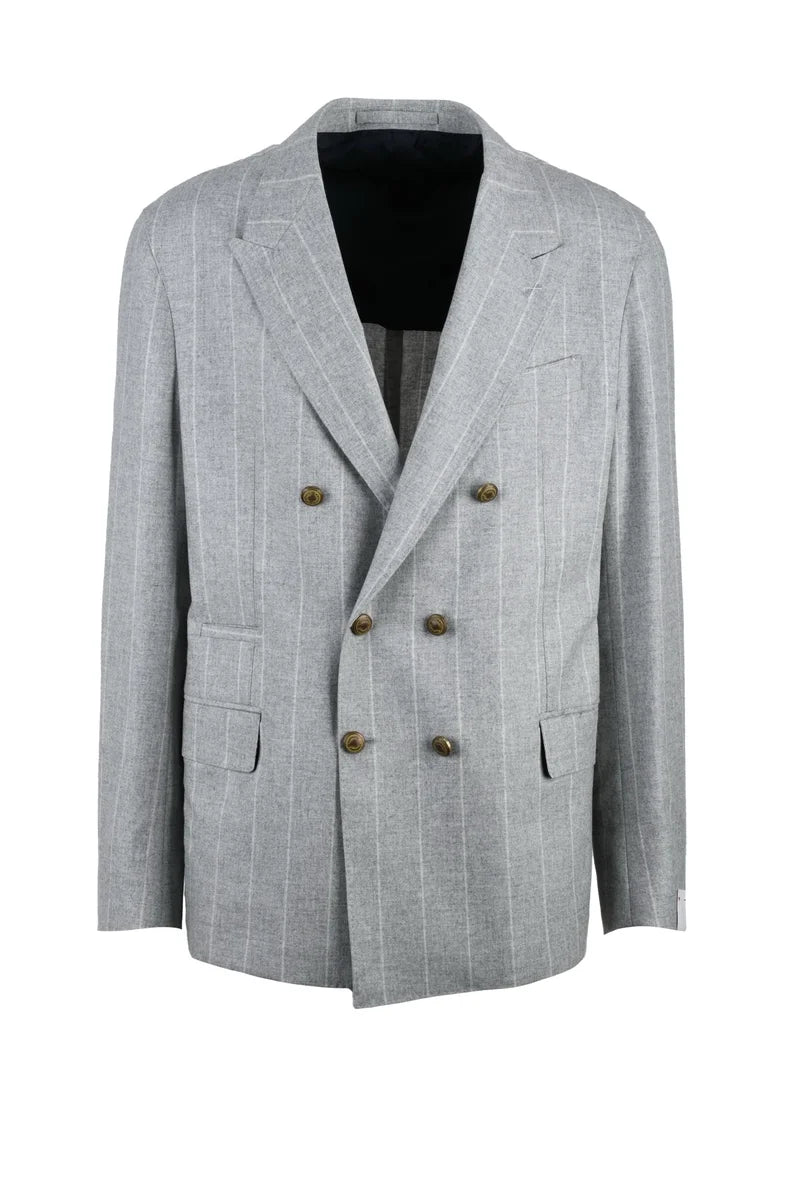 Eleventy Double-Breasted Wool Silk Cashmere Jacket - Grey