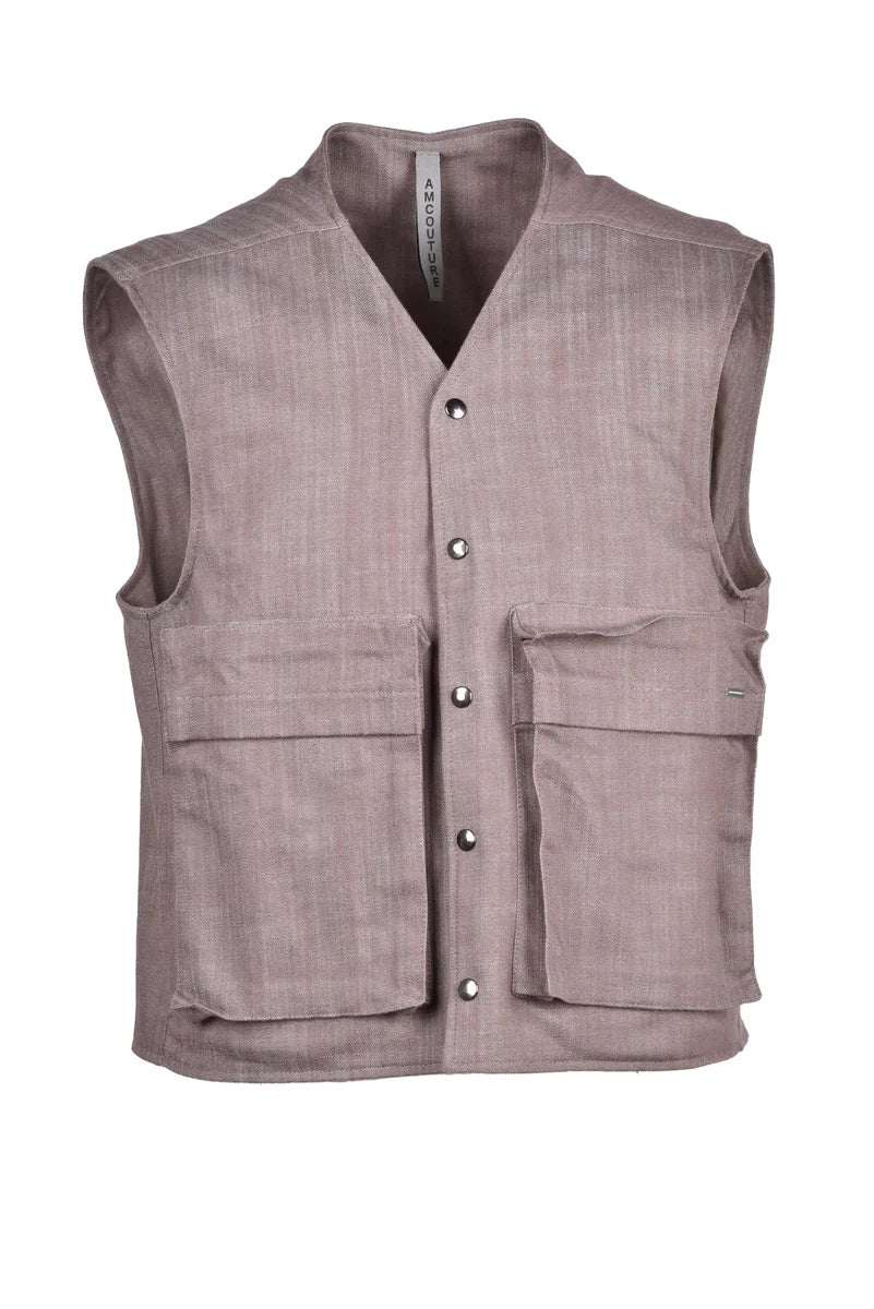 A.m.couture Stretch Cotton Vest - Brown