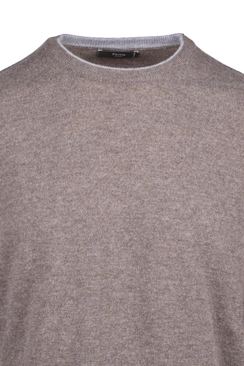 Fama Pullover Girocollo Lana Merino e Cashmere - Marrone