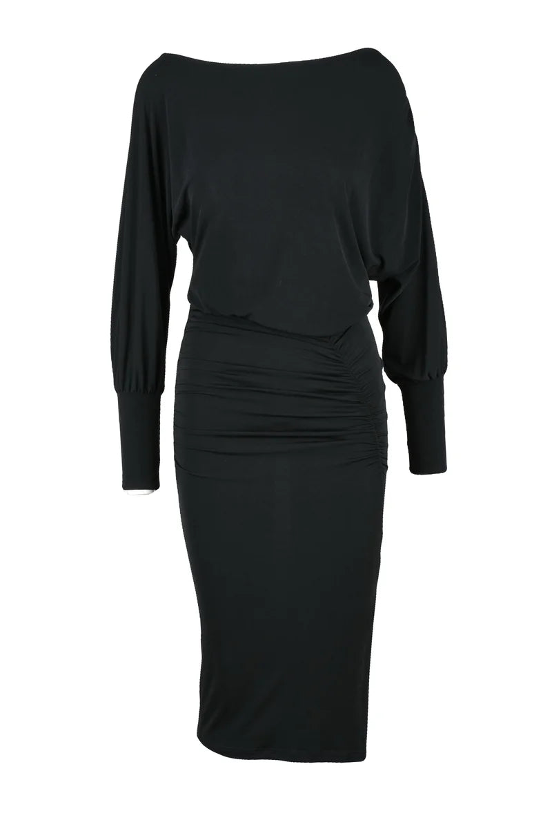 Dixie Abito Lungo Jersey Arricciato - Nero