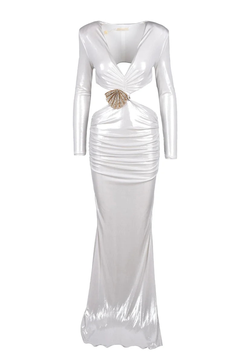 Alma Sanchez Abito Lungo Arricciato - Pearl Grey