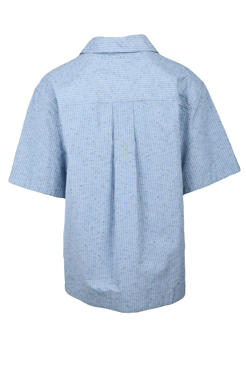 Bottega Veneta Camicia Cotone/Lino/Elastan - White/Sky Blue