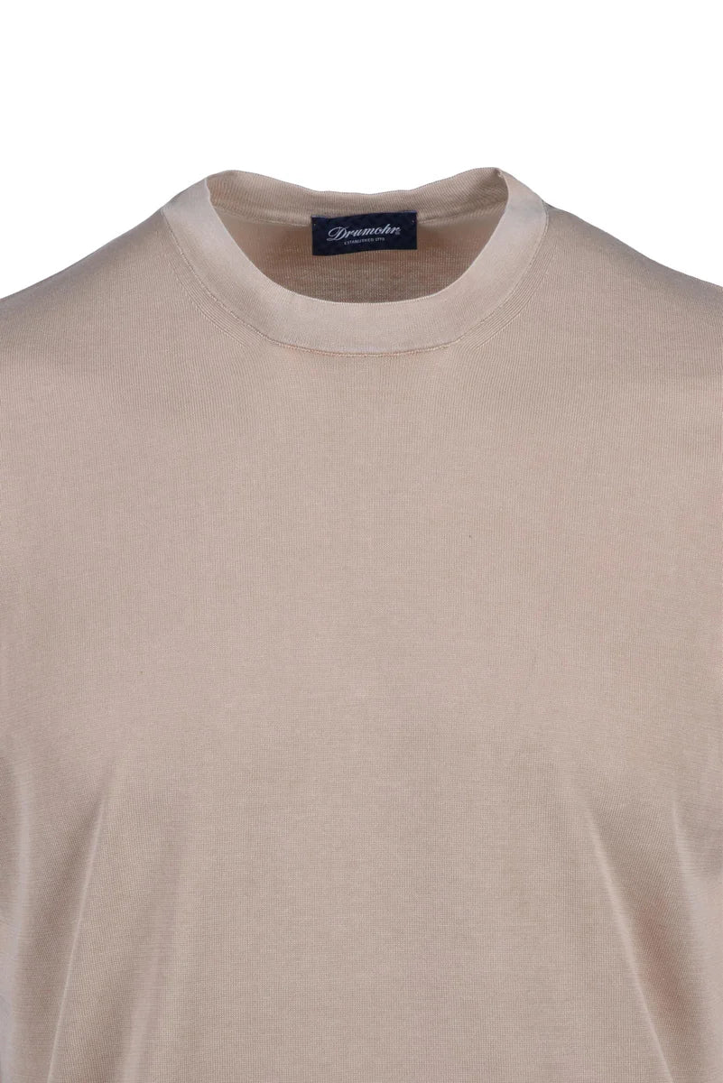 Drumohr Crew Neck Cotton Sweater - Beige