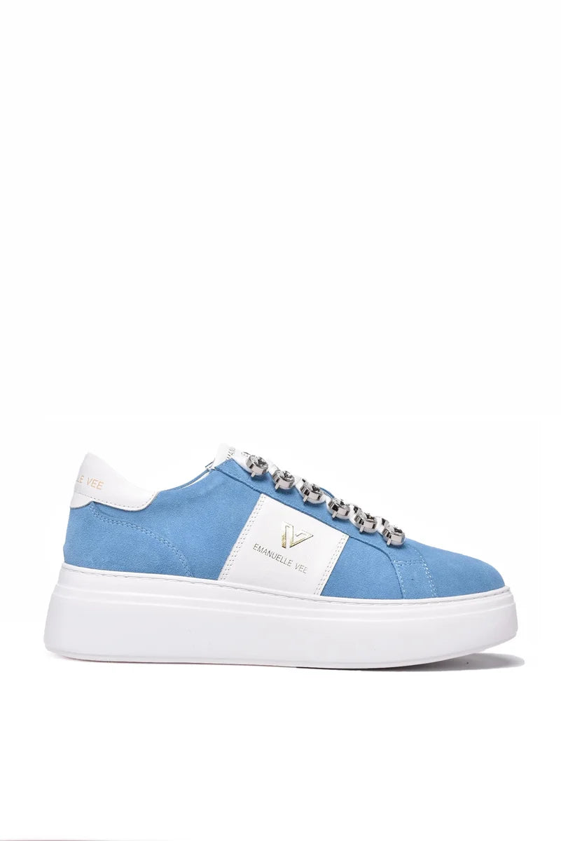 Emanuelle Vee Sneakers in Pelle - White/Sky Blue