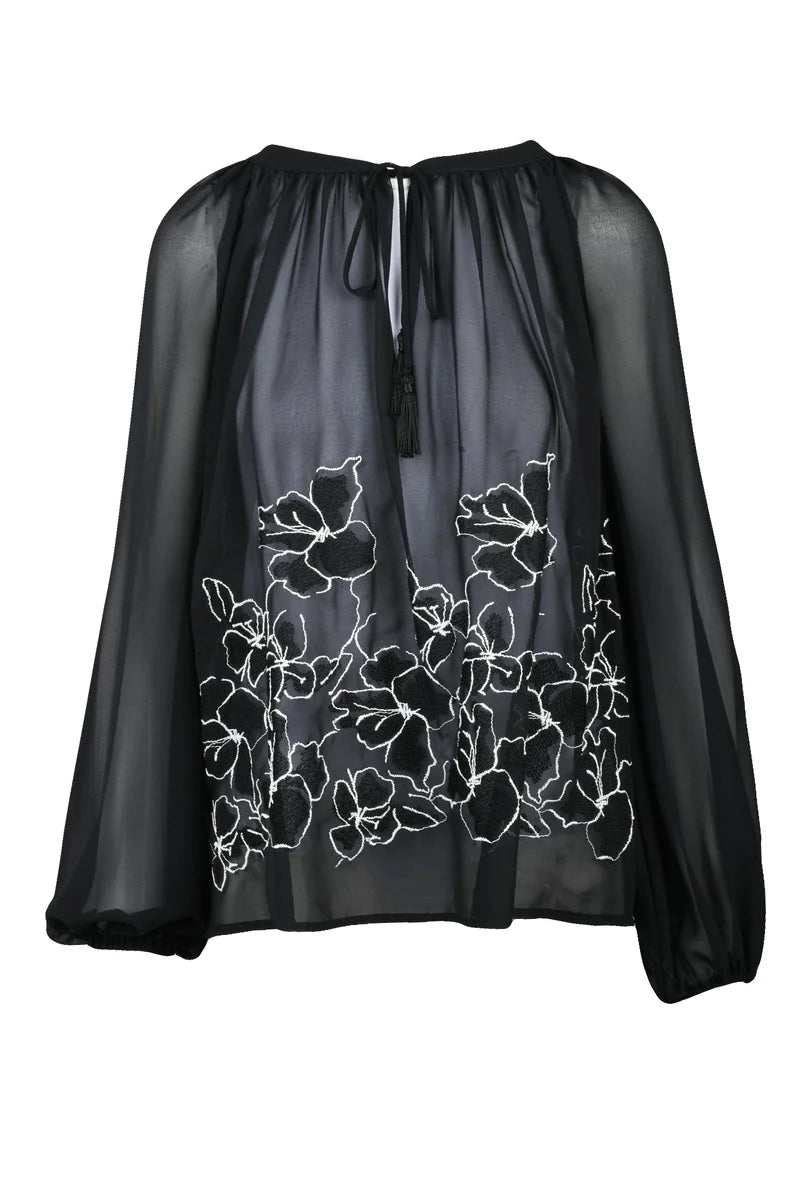 Ermanno Firenze Blusa Voile Maniche a Sbuffo Nero