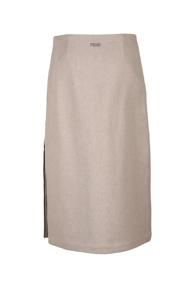 Fendi Gonna Longuette Anfora Lino - Beige