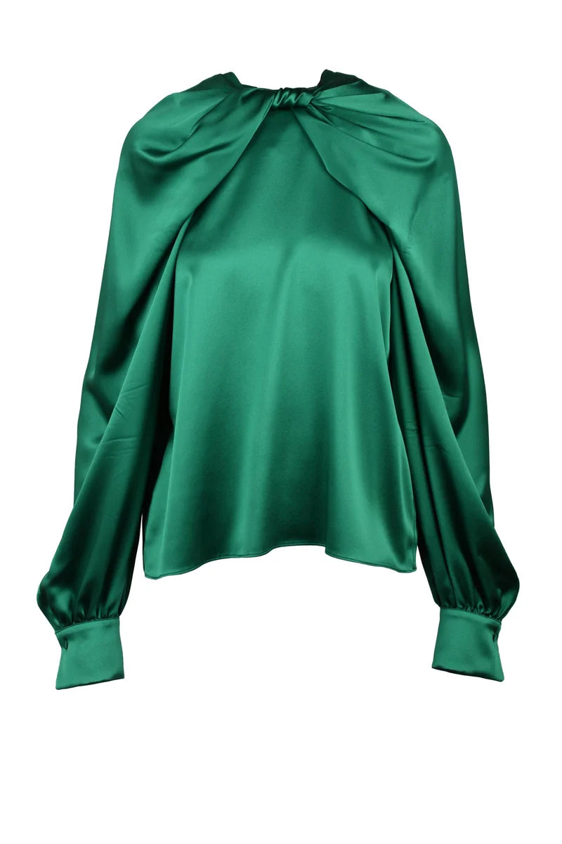 Max Mara Blusa Key in Satin di Seta - Verde