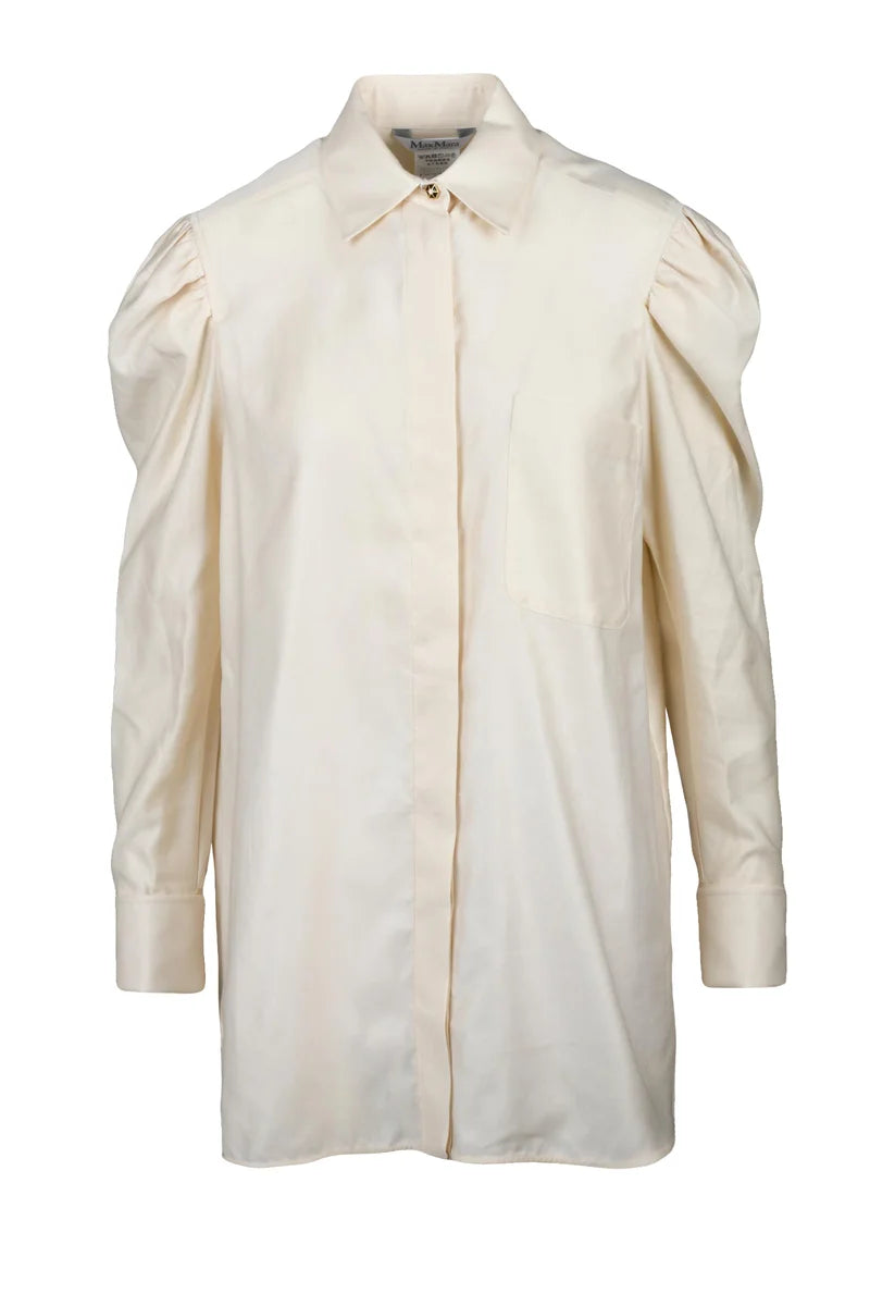 Max Mara Camicia Faraday Cotone Manica Sbuffo - Bianco