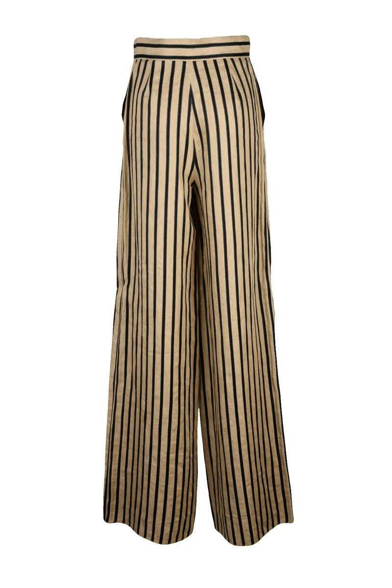 Max Mara Pantaloni Larghi Cestino Lino/Cotone - Beige/Nero