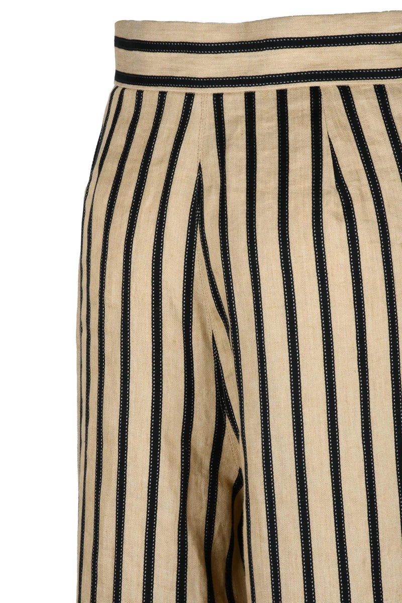 Max Mara Pantaloni Larghi Cestino Lino/Cotone - Beige/Nero
