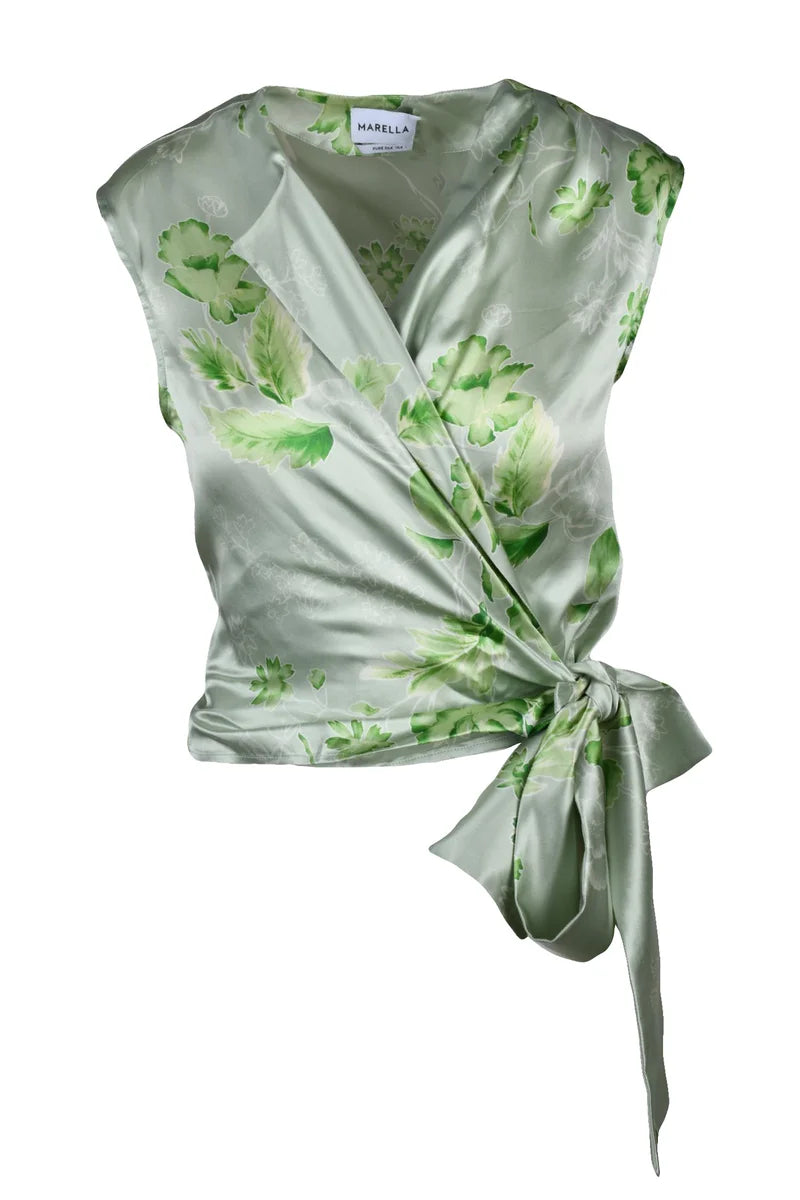 Marella Top in Seta Satin Incrociato - Verde