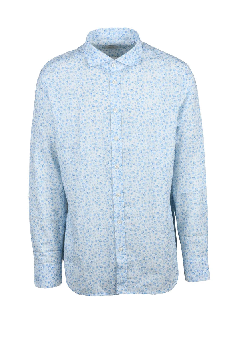 Mariano Napoli Linen/Cotton Shirt - White/Sky Blue
