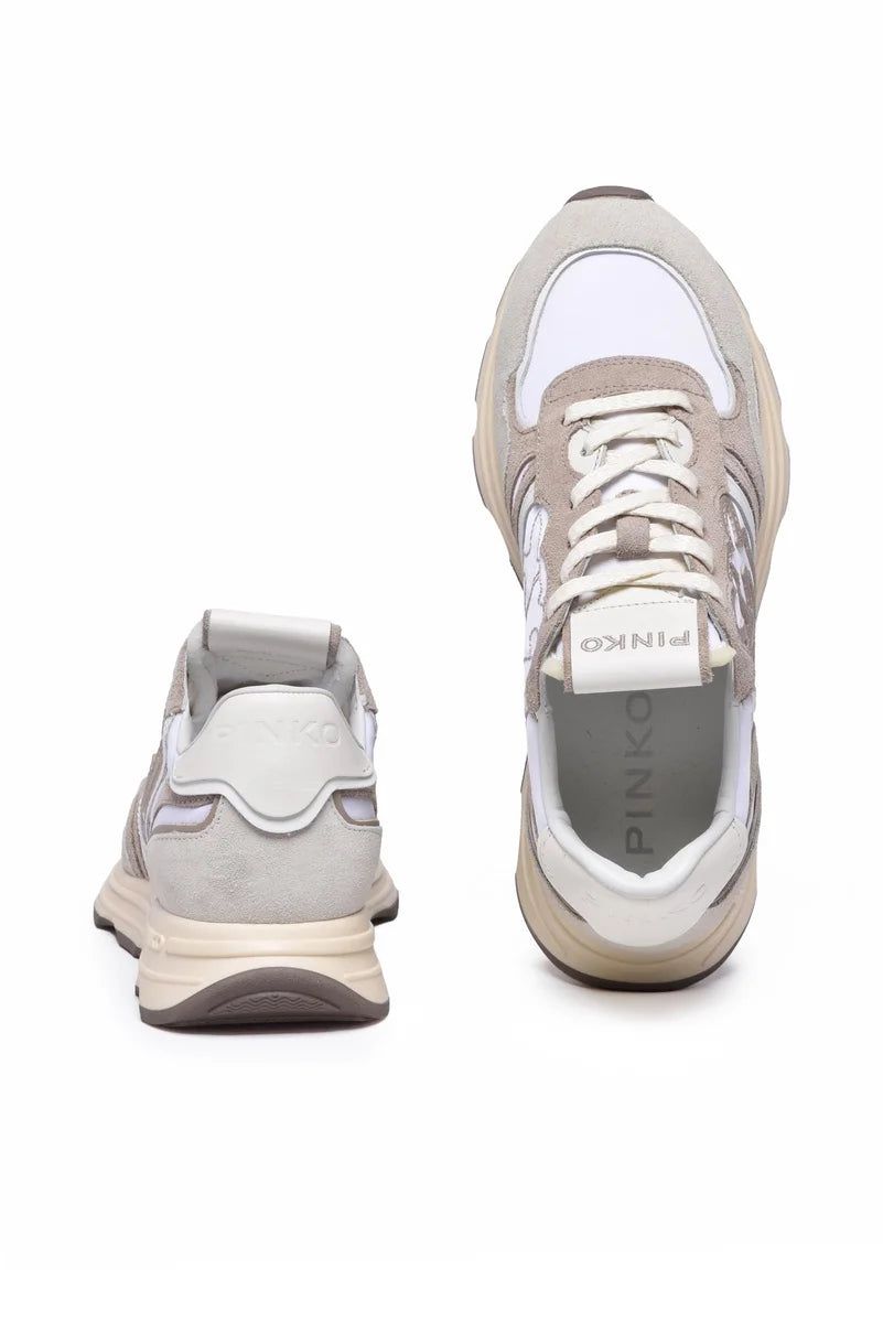 Pinko Sneakers Cow Pelle Fibre - Bianco/Beige