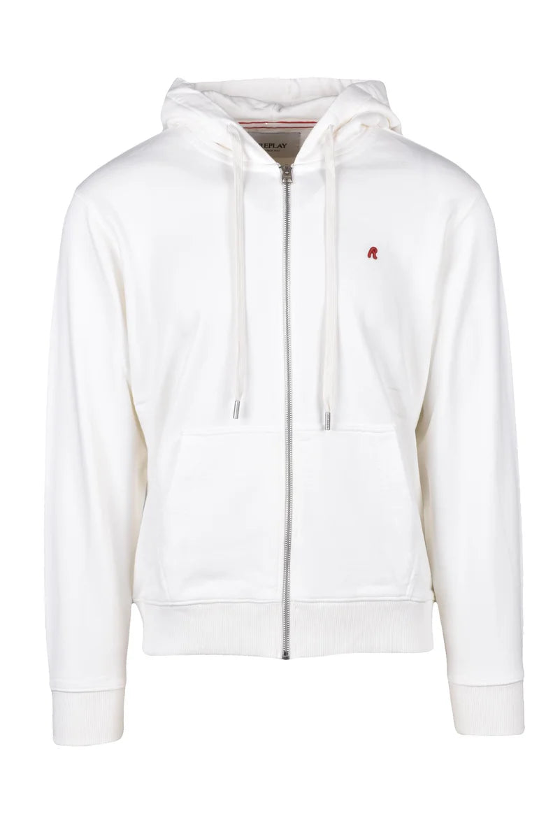 Replay Felpa Bianca Cappuccio Zip