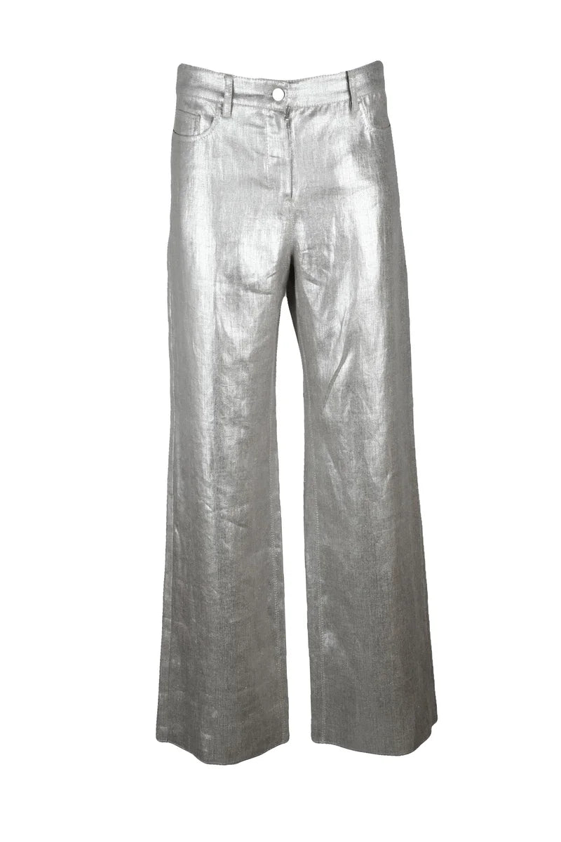 's Max Mara Wide Leg Linen Trousers - Gold