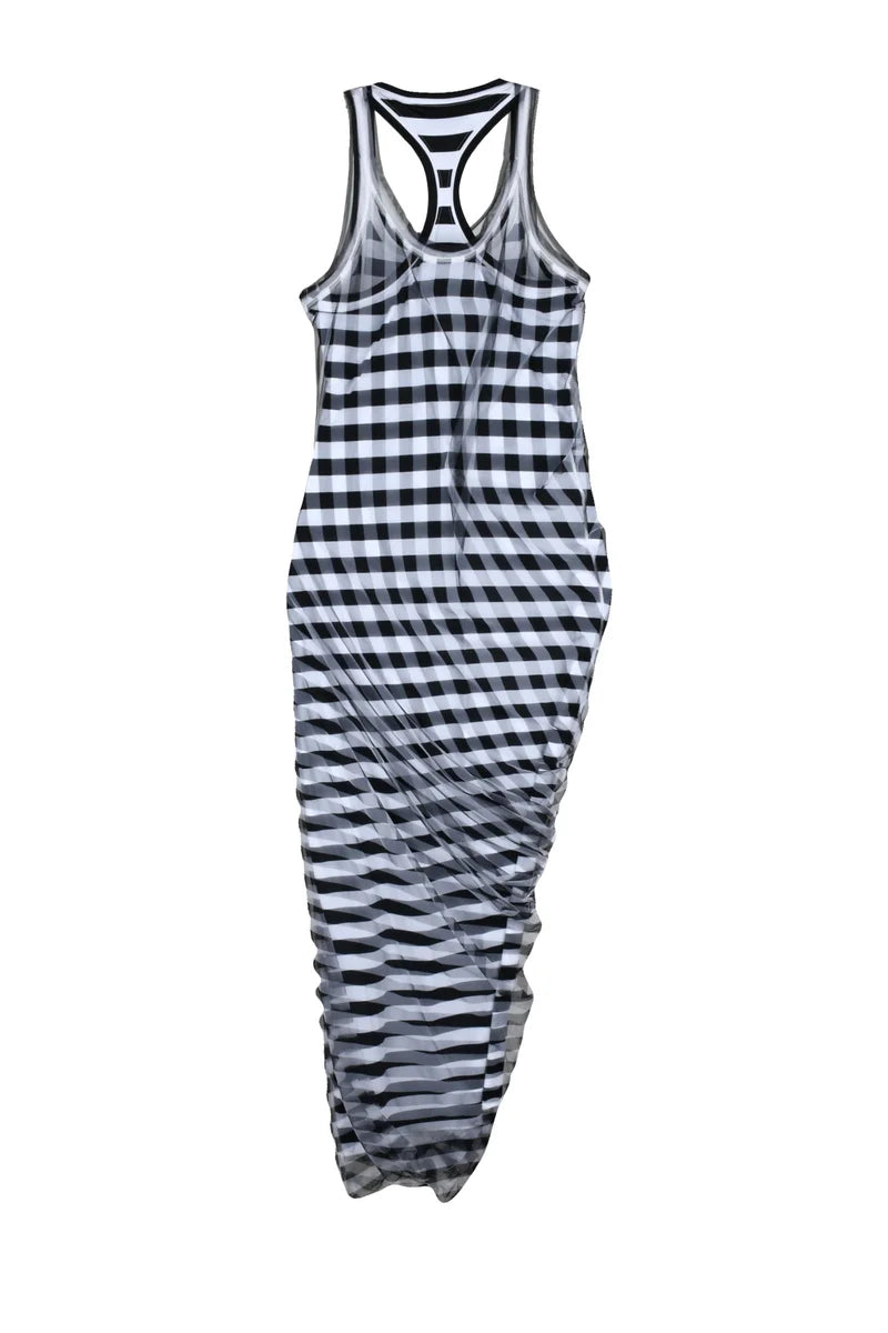 Sportmax Abito Lungo Lycra e Tulle - Nero/Bianco